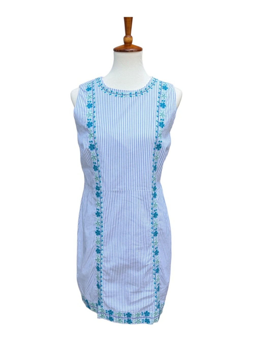 Vineyard Vines Size 8 Pop Embroidered Blue Multi Floral Stripe Mini Sheath Dress - Picture 2 of 10